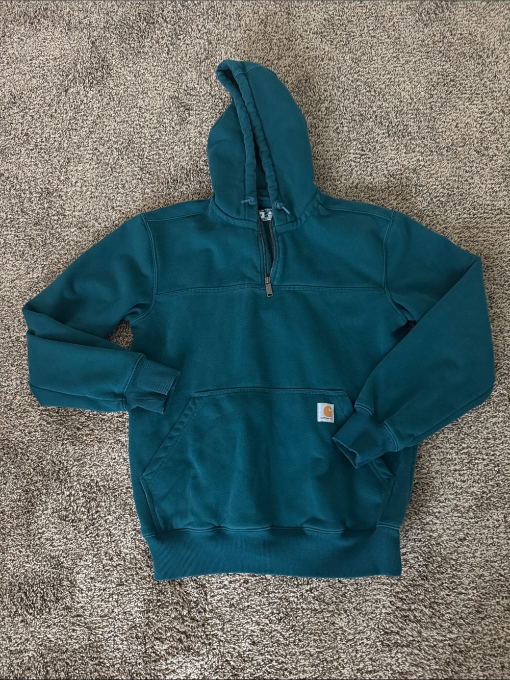 Carhartt Teal Quarter-Zip Hooded Work Sweatshirt
